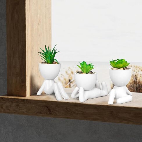 Pack of 4 White Mini Artificial Succulents, Ceramic Humanoid Greenery, Artificial Fake Plants, Bathroom Plants for Bathroom Decoration, Indoor Office, Christmas Decorations in Saudi Arabia