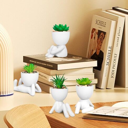 Pack of 4 White Mini Artificial Succulents, Ceramic Humanoid Greenery, Artificial Fake Plants, Bathroom Plants for Bathroom Decoration, Indoor Office, Christmas Decorations in Saudi Arabia