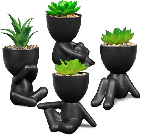 Pack of 4 White Mini Artificial Succulents, Ceramic Humanoid Greenery, Artificial Fake Plants, Bathroom Plants for Bathroom Decoration, Indoor Office, Christmas Decorations in Saudi Arabia