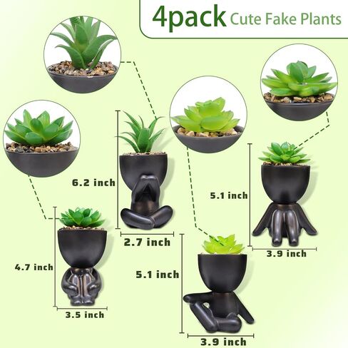 Pack of 4 White Mini Artificial Succulents, Ceramic Humanoid Greenery, Artificial Fake Plants, Bathroom Plants for Bathroom Decoration, Indoor Office, Christmas Decorations in Saudi Arabia