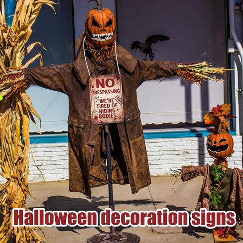 Halloween Signs, 11.8x7.8In No Trespassing We'Re Tired Of Hiding The Bodies Scary Warning Sign Funny Metal Tin Sign for Home Yard Wall Plaque Halloween Party Decorations Haunted House Props in Saudi Arabia