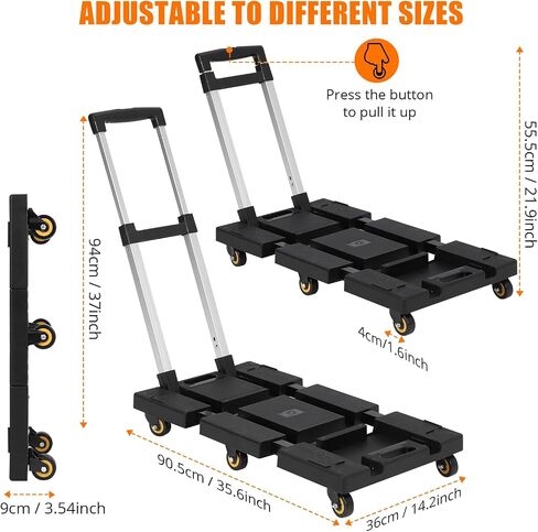 EliteEdge Folding Hand Truck - Plastic Base 176lbs Heavy-Duty Capacity, Compact & Easy to Store, Portable Dolly Cart, Ideal for Luggage, Travel, Moving, Office, Airport in Saudi Arabia