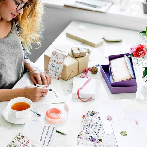 Containlol 24 Christian Greeting Cards, Inspirational Bible Verse Quote Scripture Floral Cards Religious Motivational Encouragement with Envelopes and Stickers for Women Men Supplies(Vintage) in Kuwait