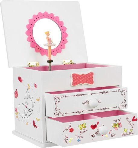 SONGMICS Ballerina Music Jewelry Box for Little Girls, Cartoon Cat, Fur Elise Melody, 5.9"L x 4.5"W x 4.8"H, White in Saudi Arabia