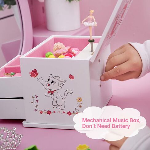 SONGMICS Ballerina Music Jewelry Box for Little Girls, Cartoon Cat, Fur Elise Melody, 5.9"L x 4.5"W x 4.8"H, White in Saudi Arabia