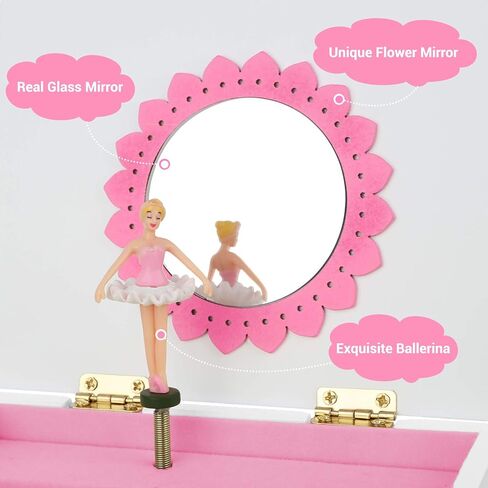 SONGMICS Ballerina Music Jewelry Box for Little Girls, Cartoon Cat, Fur Elise Melody, 5.9"L x 4.5"W x 4.8"H, White in Saudi Arabia