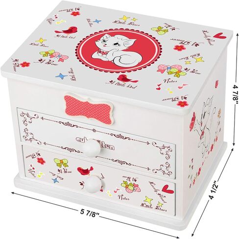 SONGMICS Ballerina Music Jewelry Box for Little Girls, Cartoon Cat, Fur Elise Melody, 5.9"L x 4.5"W x 4.8"H, White in Saudi Arabia