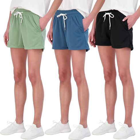 Real Essentials 3 Pack: Womens Just My Plus Size Cotton French Terry Shorts Pockets Ladies Summer Casual Running Yoga Lounge Athletic Tennis Workout Active Pockets Drawstring Sweat Gym- Set 3, 3X in Saudi Arabia