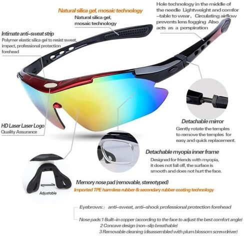 Polarized Sports Sunglasses for Men Women,Driving Fishing Cycling Mountain Bike Sunglasses UV400 Protection Multi Color Lenses 5 Lens Included Patented Techonolgy in Saudi Arabia