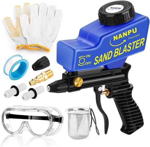 NANPU Air Sand Blaster Gun with Gravity Feed - Ceramic Nozzle, Metal Body | for Paint, Rust Removal, and Glass Etching | Versatile for Aluminum, Sand, Walnut Shells, and Soda Blasting Applications in Saudi Arabia