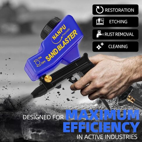 NANPU Air Sand Blaster Gun with Gravity Feed - Ceramic Nozzle, Metal Body | for Paint, Rust Removal, and Glass Etching | Versatile for Aluminum, Sand, Walnut Shells, and Soda Blasting Applications in Saudi Arabia