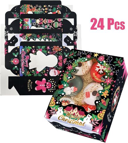 qiqee Christmas Cookie Boxes with Window 48packs 8.3x5.9x3.7 Inch Bakery Box Pastry Box for Christmas in Saudi Arabia
