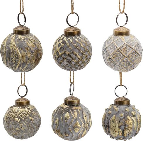 AuldHome Farmhouse Ball Ornaments (Set of 6, 2", Silver); Distressed Metal Tin Glass Ball Vintage Style Christmas Decorations in Saudi Arabia