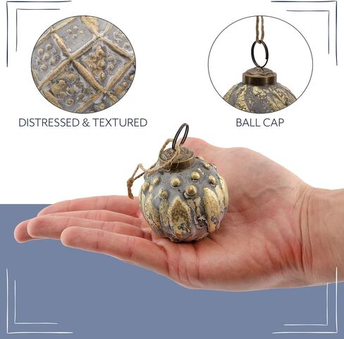 AuldHome Farmhouse Ball Ornaments (Set of 6, 2", Silver); Distressed Metal Tin Glass Ball Vintage Style Christmas Decorations in Saudi Arabia
