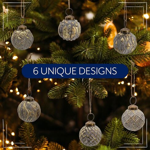 AuldHome Farmhouse Ball Ornaments (Set of 6, 2", Silver); Distressed Metal Tin Glass Ball Vintage Style Christmas Decorations in Saudi Arabia