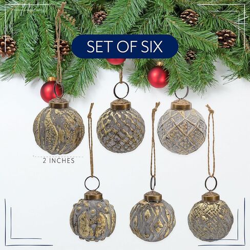 AuldHome Farmhouse Ball Ornaments (Set of 6, 2", Silver); Distressed Metal Tin Glass Ball Vintage Style Christmas Decorations in Saudi Arabia