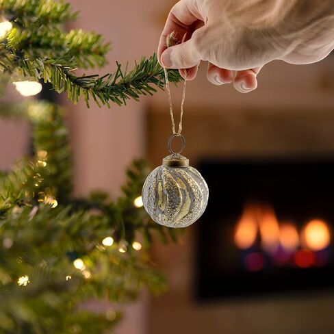 AuldHome Farmhouse Ball Ornaments (Set of 6, 2", Silver); Distressed Metal Tin Glass Ball Vintage Style Christmas Decorations in Saudi Arabia