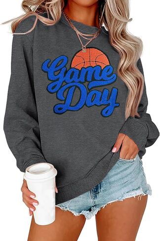Basketball Game Day Sweatshirt for Women Game Day Chenille Patch Shirts Basketball Graphic Long Sleeve Tops in Saudi Arabia