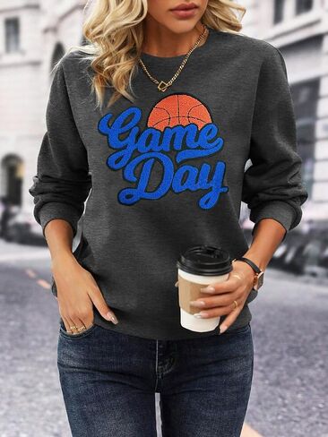 Basketball Game Day Sweatshirt for Women Game Day Chenille Patch Shirts Basketball Graphic Long Sleeve Tops in Saudi Arabia