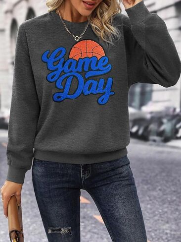Basketball Game Day Sweatshirt for Women Game Day Chenille Patch Shirts Basketball Graphic Long Sleeve Tops in Saudi Arabia