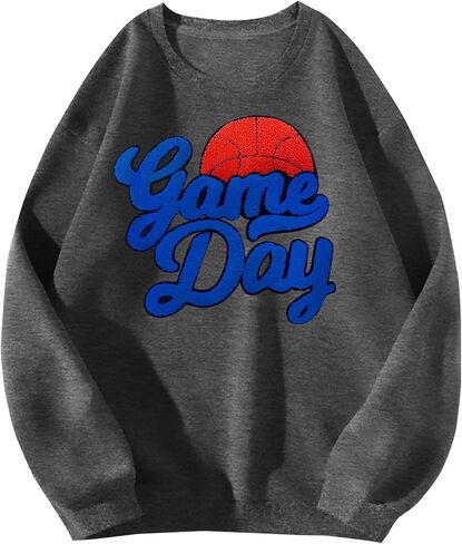 Basketball Game Day Sweatshirt for Women Game Day Chenille Patch Shirts Basketball Graphic Long Sleeve Tops in Saudi Arabia