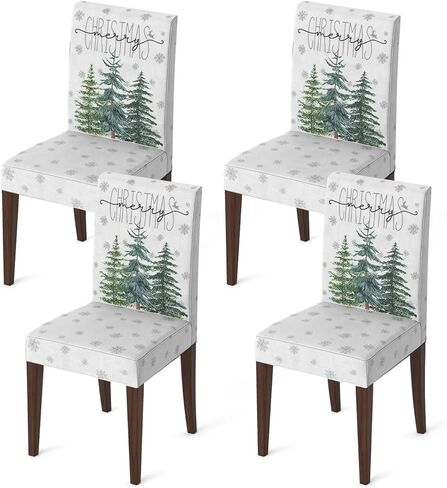 Horaldaily 4PCS Christmas Dining Chair Covers,Grey Christmas Pine Trees Stretch Removable Washable Slipcover Chair Protector for Dining Room Home Decor in Saudi Arabia