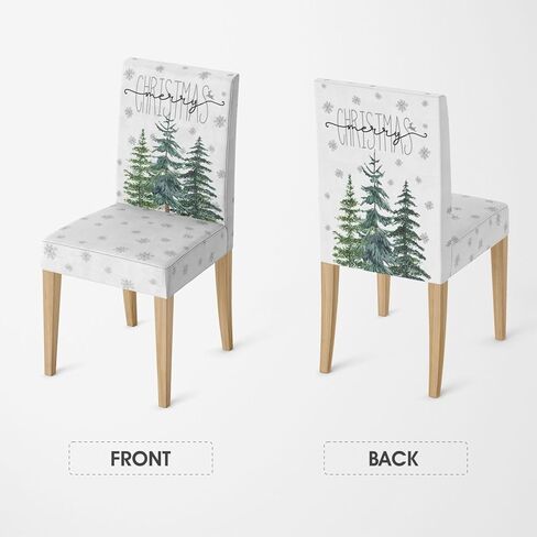 Horaldaily 4PCS Christmas Dining Chair Covers,Grey Christmas Pine Trees Stretch Removable Washable Slipcover Chair Protector for Dining Room Home Decor in Saudi Arabia
