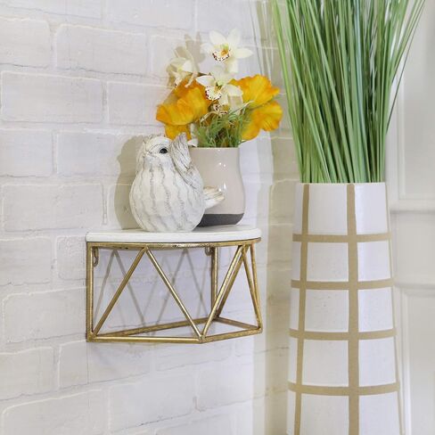 Sagebrook Home Demilune Wall Shelf Rustic Bedroom and Bathroom Shelves, White and Gold, 12 L x 6 W x 6 H Inches in Saudi Arabia