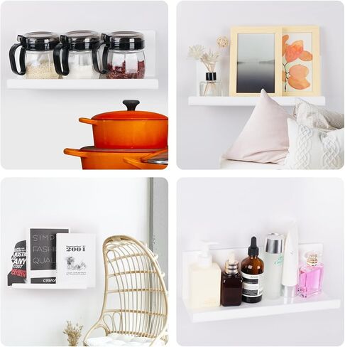 Acrylic Floating Shelves for Wall, 2 PCS Floating Bookshelf, No Drill Display Picture Shelves, Wall Storage Shelves Used for Bathroom/Kitchen/Living Room in Saudi Arabia