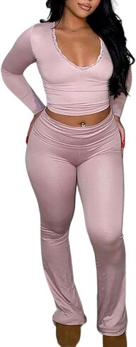 مجموعة ملابس نسائية من قطعتين من LovelyWholesale، مثيرة بأكمام طويلة، وقمصان وسراويل غير رسمية in Kuwait