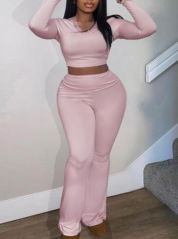 مجموعة ملابس نسائية من قطعتين من LovelyWholesale، مثيرة بأكمام طويلة، وقمصان وسراويل غير رسمية in Kuwait