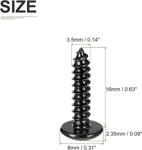#4x1/2 Sheet Metal Screws - 100 Pack - for Wood, Furniture - 304 Stainless Steel Phillips Truss Head Self Tapping Tip Wood Screws - Black in Saudi Arabia