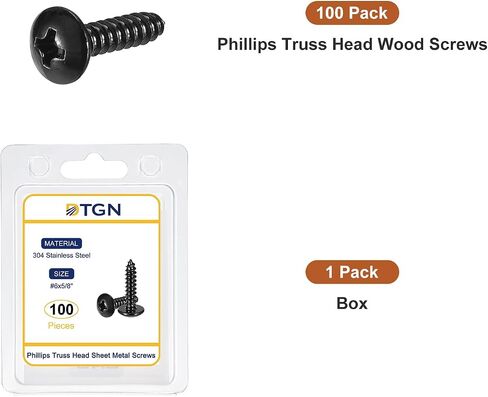 #4x1/2 Sheet Metal Screws - 100 Pack - for Wood, Furniture - 304 Stainless Steel Phillips Truss Head Self Tapping Tip Wood Screws - Black in Saudi Arabia