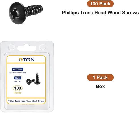 #4x1/2 Sheet Metal Screws - 100 Pack - for Wood, Furniture - 304 Stainless Steel Phillips Truss Head Self Tapping Tip Wood Screws - Black in Saudi Arabia
