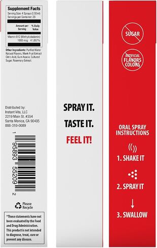 instantvita Energy Supplement – Vitamin B12 1000 mcg Oral Spray for Faster Absorption, 1-Month Supply, Mint Flavor, 0.47 Fl Oz in Saudi Arabia