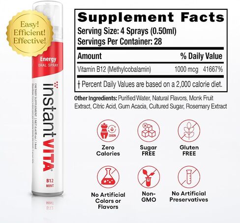 instantvita Energy Supplement – Vitamin B12 1000 mcg Oral Spray for Faster Absorption, 1-Month Supply, Mint Flavor, 0.47 Fl Oz in Saudi Arabia