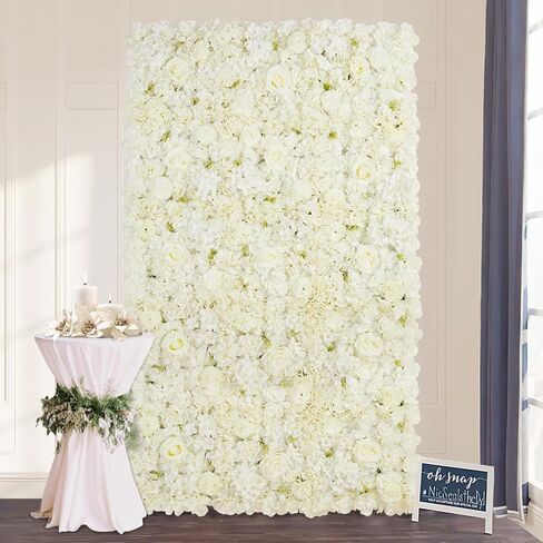 White Floral Wall Backdrop 24 Packs 15x15 Inches 3D Artificial Floral Wall Panels for Wedding Anniversary Party Decorations in Saudi Arabia