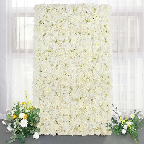 White Floral Wall Backdrop 24 Packs 15x15 Inches 3D Artificial Floral Wall Panels for Wedding Anniversary Party Decorations in Saudi Arabia