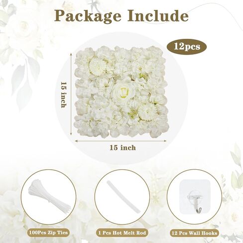 White Floral Wall Backdrop 24 Packs 15x15 Inches 3D Artificial Floral Wall Panels for Wedding Anniversary Party Decorations in Saudi Arabia