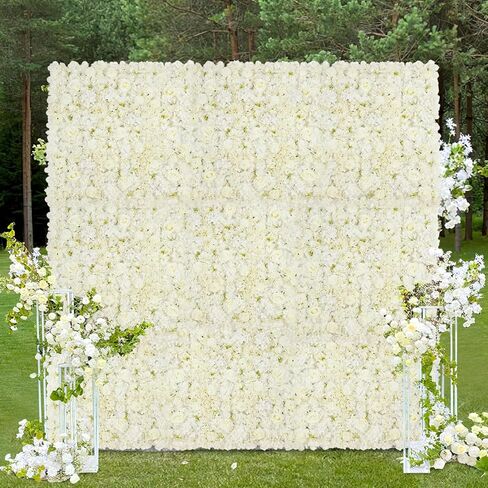 White Floral Wall Backdrop 24 Packs 15x15 Inches 3D Artificial Floral Wall Panels for Wedding Anniversary Party Decorations in Saudi Arabia