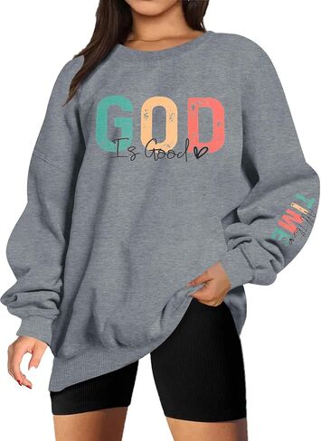 VILOVE God is Good Sweatshirt Christian Shirts for Women Oversized Jesus Religious Pullover Bible Verse Inspirational Tops in Saudi Arabia