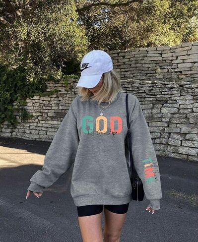 VILOVE God is Good Sweatshirt Christian Shirts for Women Oversized Jesus Religious Pullover Bible Verse Inspirational Tops in Saudi Arabia
