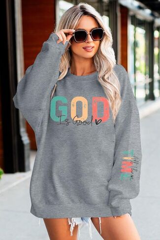 VILOVE God is Good Sweatshirt Christian Shirts for Women Oversized Jesus Religious Pullover Bible Verse Inspirational Tops in Saudi Arabia