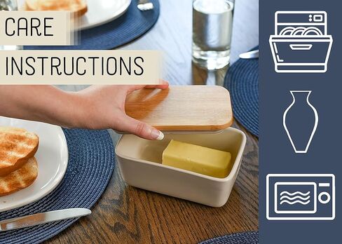 Nat & Jules الخزف الحجري 1/2 رطل، 2 طبق زبدة مع غطاء من الخيزران محكم الغلق، ملحقات المطبخ، حامل حاوية، تخزين الثلاجة وتنظيم سطح الطاولة، كريمي غير لامع in Kuwait