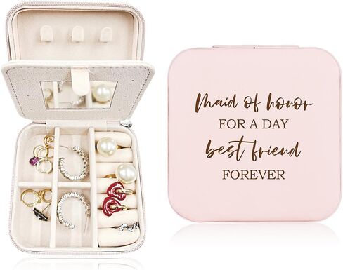 علبة مجوهرات للسفر من Maid of Honor for a Day Best Friend Foreve، منظم مجوهرات للسفر لوصيفات العروس، صندوق مجوهرات للأقراط للخواتم، علبة مجوهرات هدية لحفلات العزوبية لخادمة الشرف in Saudi Arabia