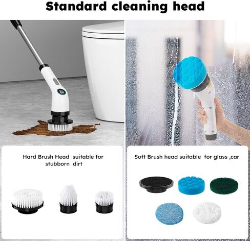 Electric Spin Scrubber, IPX7 Bathroom Scrubbe with Power LCD Display, Adjustable Extension Handle with 8 Replaceable Brush Heads, Cordless Electric Cleaning Brush for Bathroom, Kitchen in Saudi Arabia