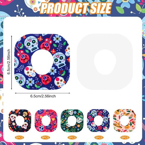 25pcs Adhesive Patches, 5 Styles CGM Sugar Monitor Sensor Patches Waterproof Sensor Covers Sweatproof Over Sensor Stickers Accessories for Dexcom G7 (Day of The Dead) in Saudi Arabia