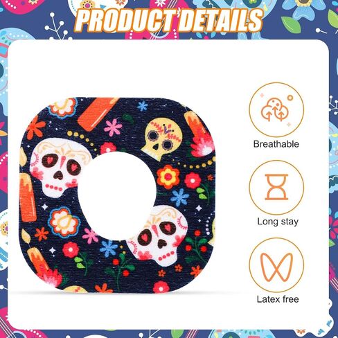 25pcs Adhesive Patches, 5 Styles CGM Sugar Monitor Sensor Patches Waterproof Sensor Covers Sweatproof Over Sensor Stickers Accessories for Dexcom G7 (Day of The Dead) in Saudi Arabia