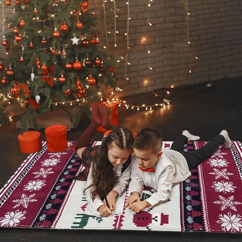Christmas Area Rug 4X6 Machine Washable Non Slip Area Rugs Carpets for Bed Room, Living Room, Dining Room, Red Square Print in Saudi Arabia