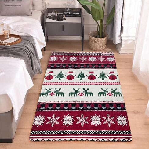 Christmas Area Rug 4X6 Machine Washable Non Slip Area Rugs Carpets for Bed Room, Living Room, Dining Room, Red Square Print in Saudi Arabia